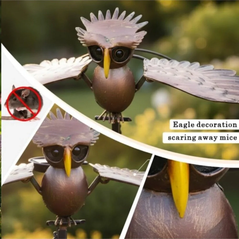 Kinetic Metal Owl Garden Stake Decor - Outdoor Sculpture for Lawn & Yard